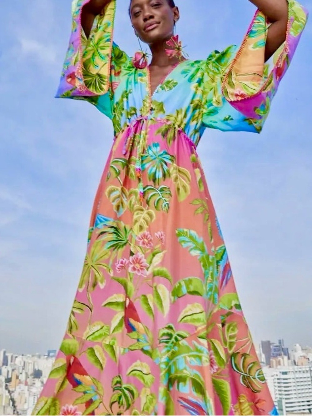 Farm Rio Ombre Forest Ruffle Tunic Dress Size Medium - Picture 2 of 9